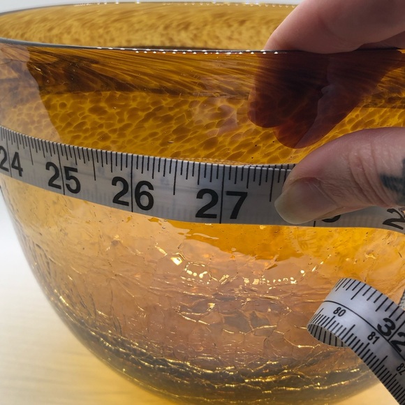 Hand Blown Large Crackle Glass Amber Bowl 9” X 6” - Picture 11 of 11